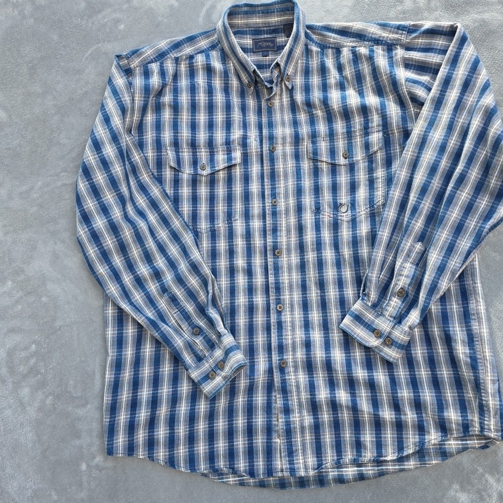 Roper Men's L Button Down Flannel Blue And Grey Pocket Embroidered Western...